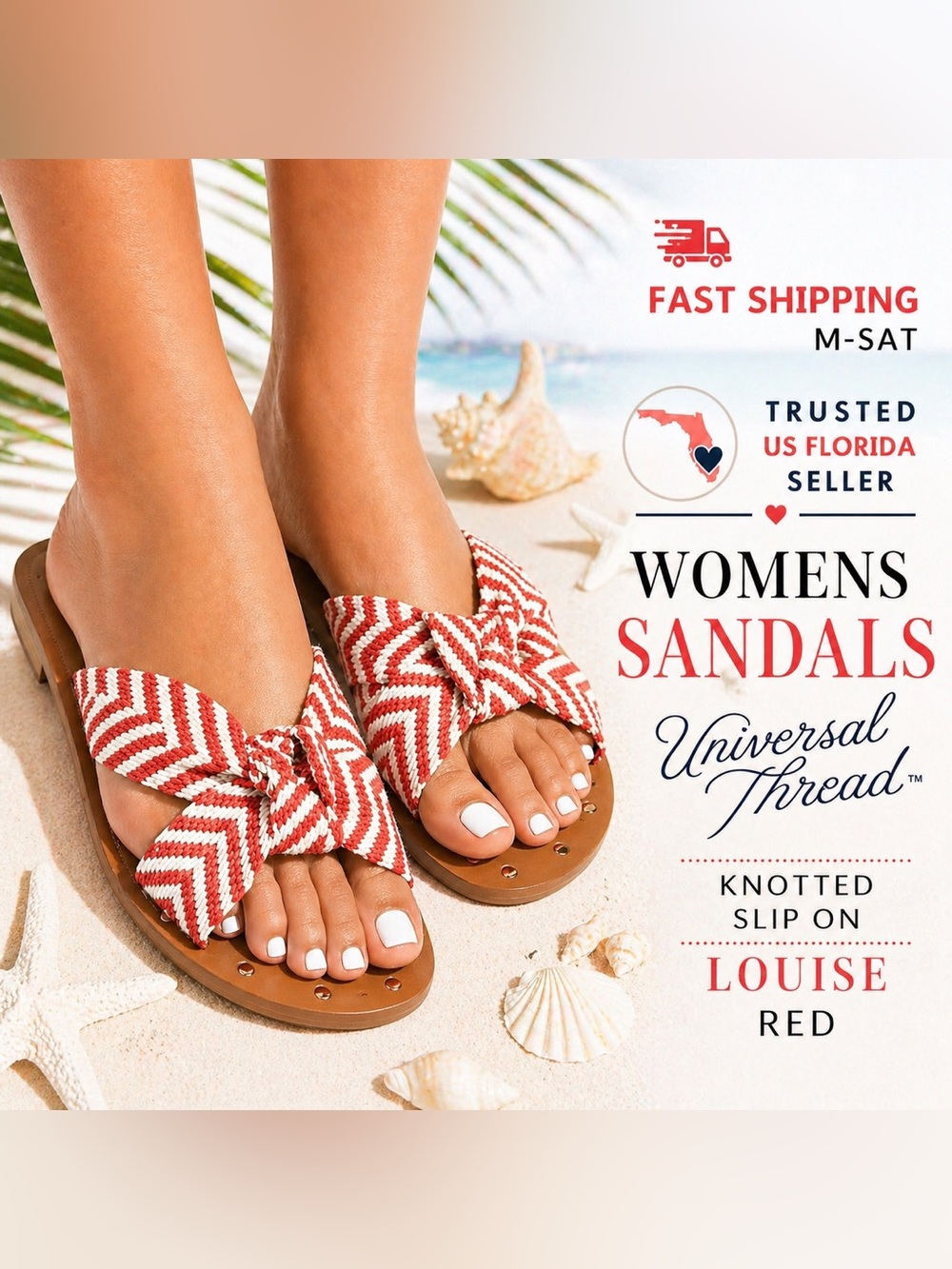Universal Thread Louise Sandals Womens 7.5 Red White Striped Knotted Slip On